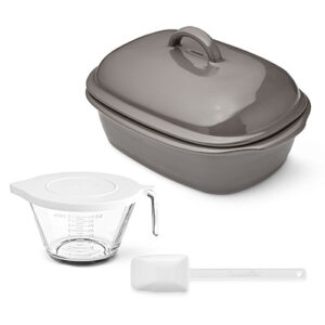 Stoneware Brotset mit Ofenmeister, Nixe Glasschüssel und Teigschaber