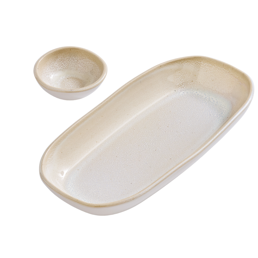 pampered chef servierplatte mit saucenschale stoneware 35-5x10Saucenschale